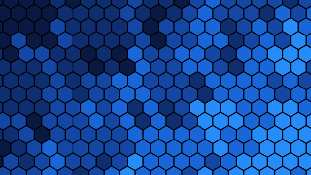Abstract Honeycomb Vector Illustration with Modern Blue and Cobalt Geometric Hexagon Grid on Dark Background