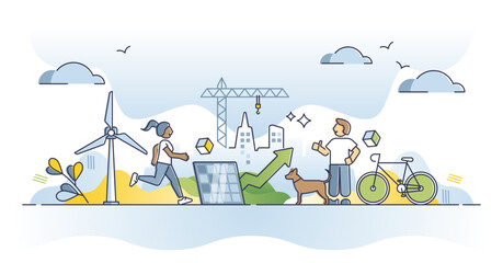 Naklejka premium Green infrastructure and environmental friendly lifestyle outline concept, transparent background. Ecological zero emissions electricity production in smart and modern urban city.