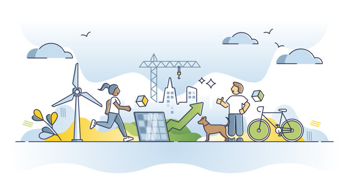 Green infrastructure and environmental friendly lifestyle outline concept, transparent background. Ecological zero emissions electricity production in smart and modern urban city.