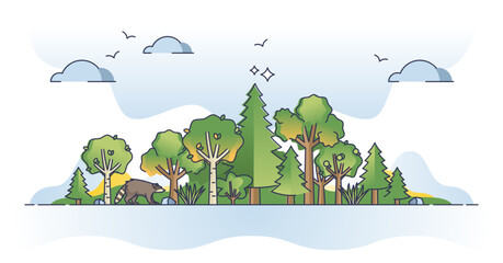 Naklejka premium Forest landscape with tree area and natural foliage growth outline concept, transparent background.