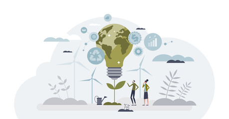 Naklejka premium ESG or environmental social governance finance investing tiny person concept, transparent background. Corporate policies and standards with sustainable.