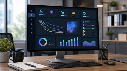 Fototapeta premium SaaS customer churn analytics dashboard on desktop