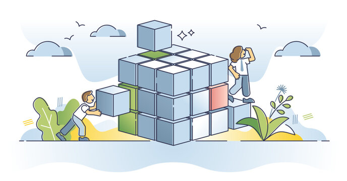 OLAP as online analytical processing for data computing outline concept, transparent background. Multi dimensional approach for databases and data mining report writing illustration.