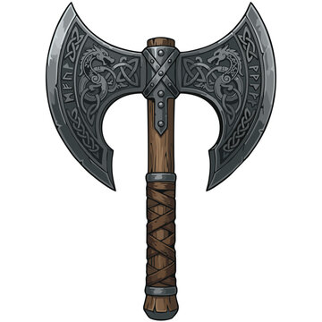 medieval double headed steel battle axe weapon