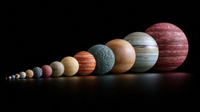 Colors represent each planet accurately, arranged by size for a clear comparison of the planets in our solar system.