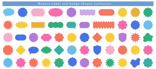 Vibrant modern label and badge shapes collection for designers and marketers with various colorful icons © Meizan 