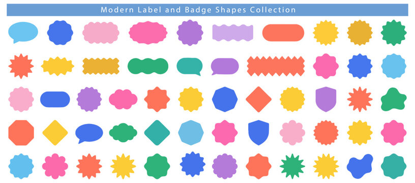 Vibrant modern label and badge shapes collection for designers and marketers with various colorful icons