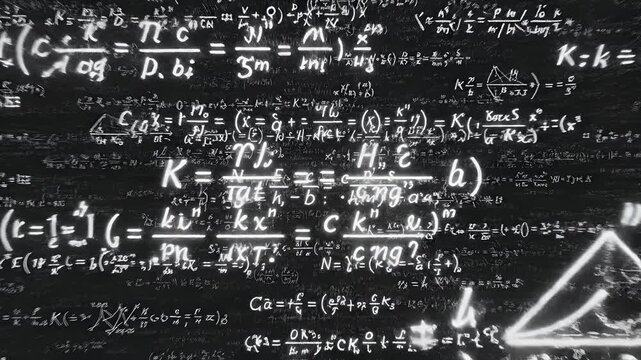 Abstract Background of Complex Mathematical Formulas and Equations Glowing on a Dark Surface.