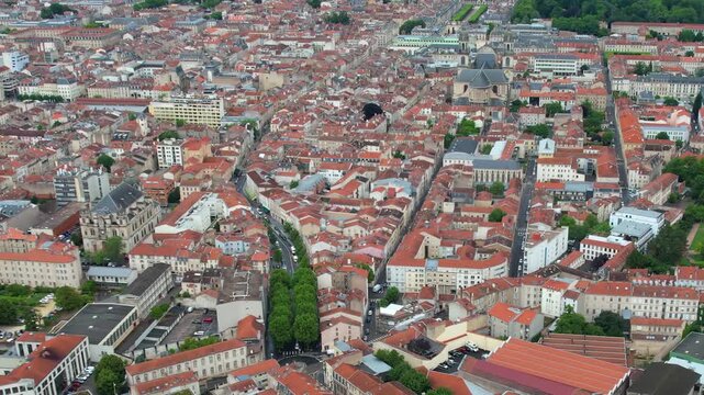 Panoramic aerial view around the old town of the city Nancy in France on a sunny spring day