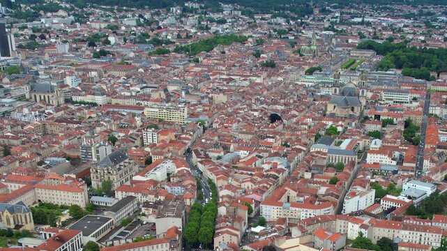 Panoramic aerial view around the old town of the city Nancy in France on a sunny spring day