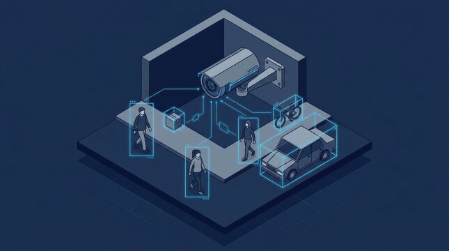 Security guard monitors activity using video analytics detection for effective physical security at a designated location.