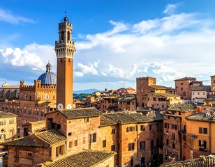 Naklejka premium Siena Italy Cityscape Medieval Architecture Tower.