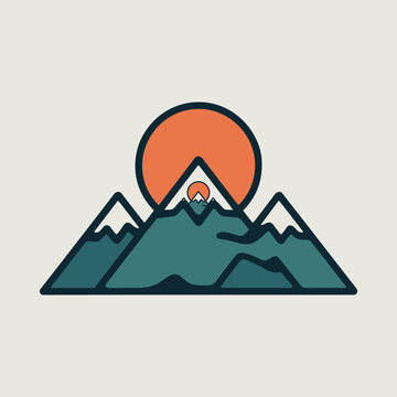 Minimalist mountain landscape with a recursive sun and mountain design