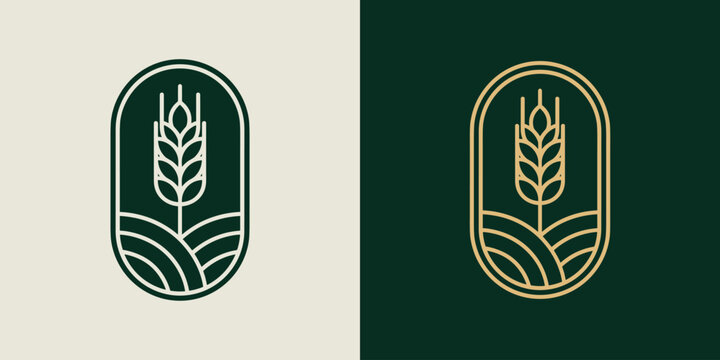 Minimalist wheat stalk logo design in oval frame