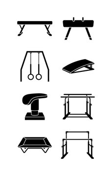 8 Gymnastics Equipment Silhouette Icons for Sports Training and Competition