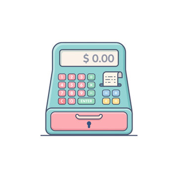 Cartoon Cash Register Illustration, Financial Retail Concept