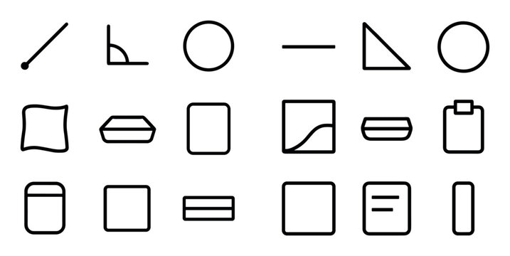 Geometry and design concept icons with angle, circle and square for educational material design in minimal outline style