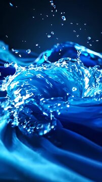 Abstract Blue Wave Splash - A dynamic close-up shot captures a vibrant splash of bright blue liquid erupting from a deep blue, flowing surface.