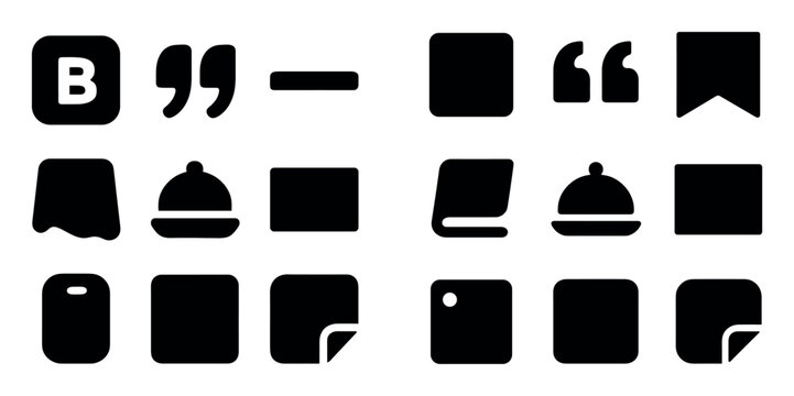 Social media and communication design icons with quote, bookmark and note for mobile app design in solid style