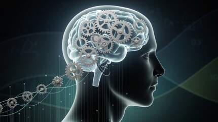 Fototapeta premium Human Brain with Intricate Gears Symbolizing Thinking and Cognition