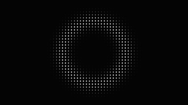 Halftone dot circle glowing on black background