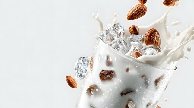 Dynamic almond and milk splash scene