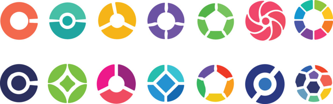 Modern Circular Chart Cycle Diagram Icon Set with 1 to 6 Sections, Infographic Process Flow Vector Illustration, Business Timeline Elements