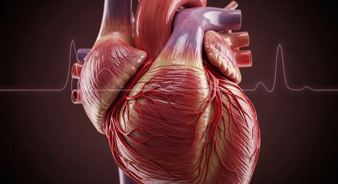 Close-up of a realistic 3D heart beating