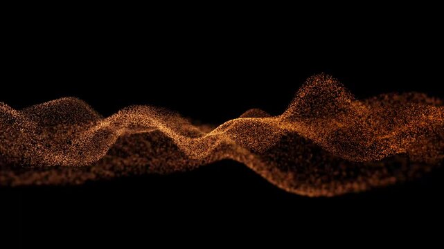 Close up view of brown particles forming a wave shape on black