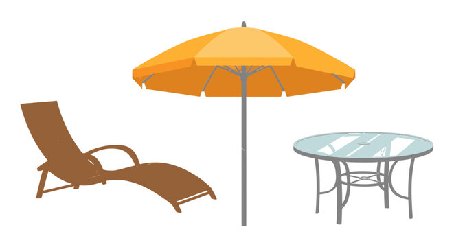 Outdoor Patio Furniture Set with Sun Umbrella Lounger and Table