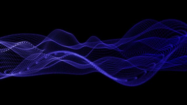 Abstract blue wireframe animation of flowing waves and curves