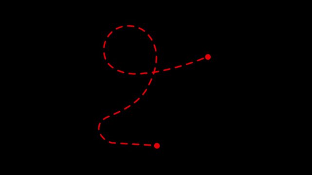 Abstract Minimalist Red Dashed Line Path with Circular Loop and Two End Points.4k Animation Video .