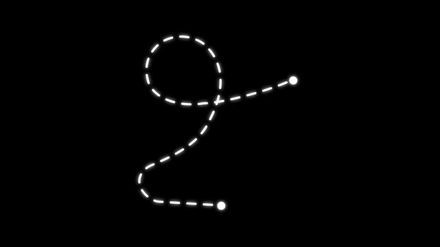 Abstract Minimalist White Dashed Line Path with Circular Loop and Two End Points.4k Animation Video .