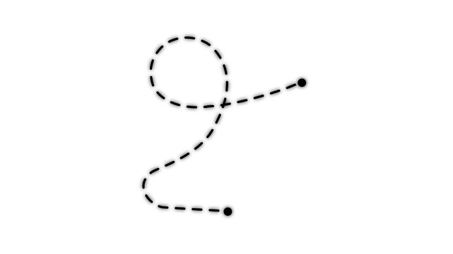 Abstract Minimalist Black Dashed Line Path with Circular Loop and Two End Points.4k Animation Video .