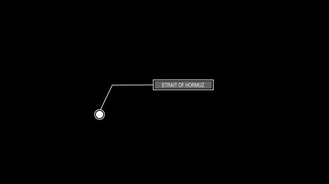 Location marker with hormuz text on black background. Strait of hormuz blockade location pin icon.Motion graphic of concept 4k video animation