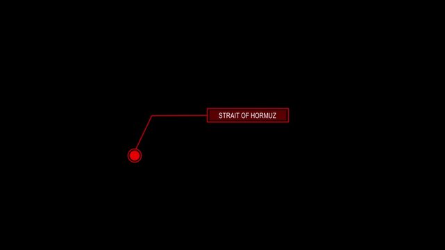 Location marker with hormuz text on black background. Strait of hormuz blockade location pin icon.Motion graphic of concept 4k video animation