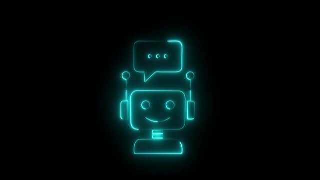 Futuristic animated red neon robot icon for artificial intelligence and technology concepts of assistance for communication support 4k video animation