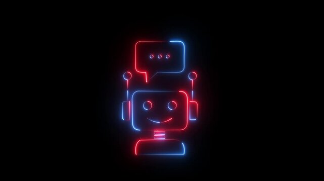 Futuristic animated red neon robot icon for artificial intelligence and technology concepts of assistance for communication support 4k video animation