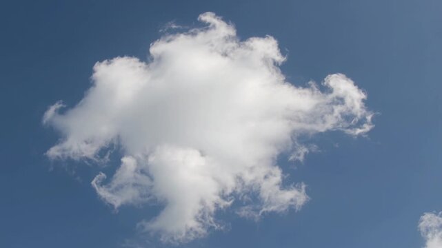 A single fluffy white cloud floating against a brilliant blue sky on a sunny day.