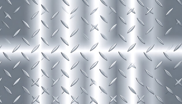Seamless diamond plate metal texture background, industrial metallic surface, brushed aluminum pattern for construction and design