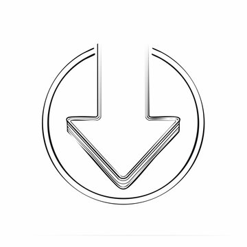 Minimalist abstract arrow pointing down inside a circle in a clean hand drawn outline style