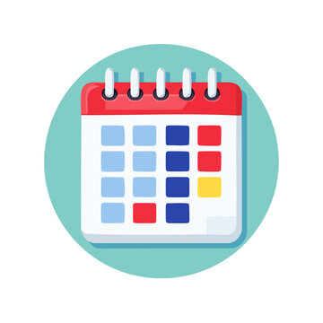 Clean Calendar Icon With Red Border and Colorful Day Markers Inside Circle