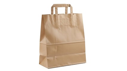 Light brown paper shopping bag with handles standing upright © Mdakibul