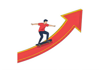 Fototapeta premium Skateboarder on upward arrow, growth concept, business success, progress illustration