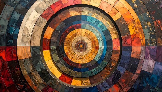 Vibrant concentric circle mosaic art piece.