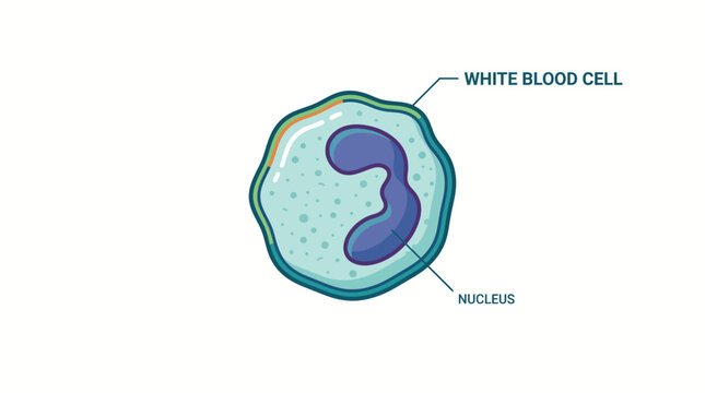Detailed illustration of a white blood cell, also known as a leukocyte, showing its nucleus and cellular structure.