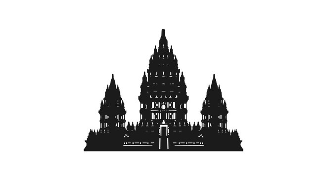 Silhouette of a grand ancient temple complex.