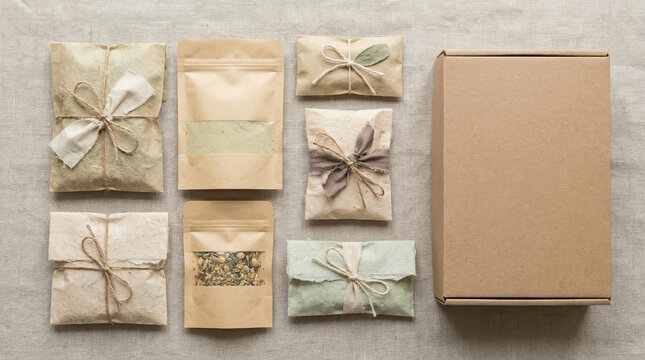 Sustainable packaging design sustainable packaging design with kraft box and wrapped paper gift set