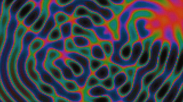 Psychedelic halftone dot pattern shifting in vibrant neon colors