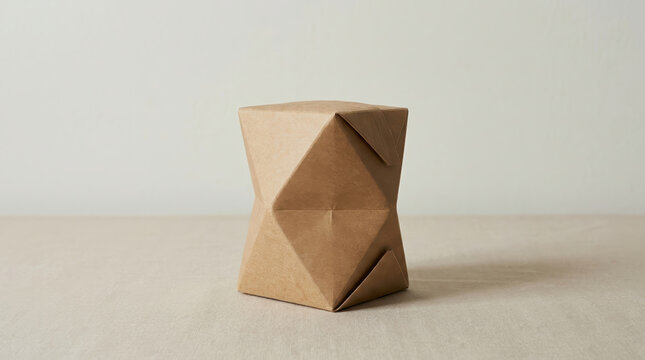 Sustainable packaging design sustainable packaging design, brown paper box on neutral background with geometric fold and minimal style